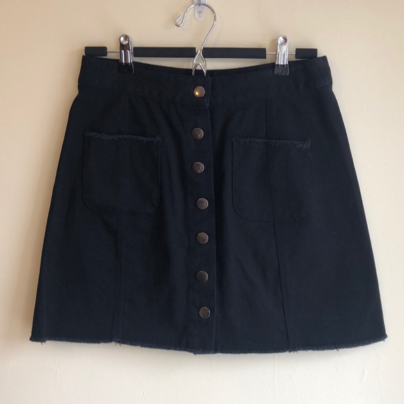 Black Denim Button-front Skirt